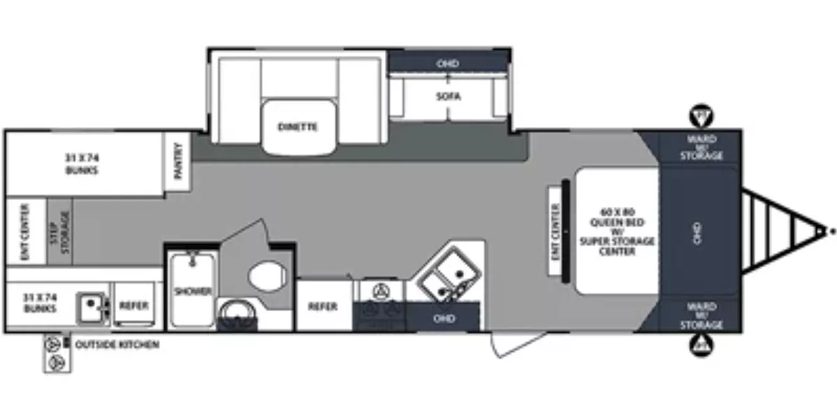 34' 2018 Forest River Surveyor 295QBLE w/Slide - Bunk House Floorplan