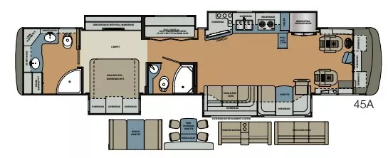 45' 2018 Forest River Berkshire Xlt 45A 450hp Cummins w/4 Slides - Bunk House Floorplan