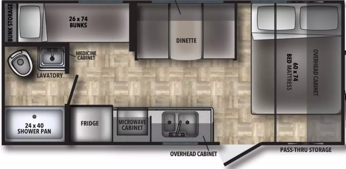 23' 2023 Forest River Shasta 18BH - Bunk House Floorplan