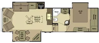 33' 2014 Open Range Roamer 337RLS w/3 Slides Floorplan