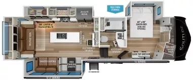 35' 2019 Grand Design Solitude 310GKR w/3 Slides Floorplan