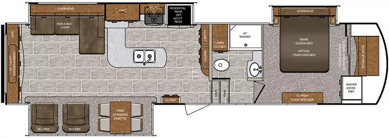 38' 2019 Forest River Wildcat 34WB w/3 Slides Floorplan