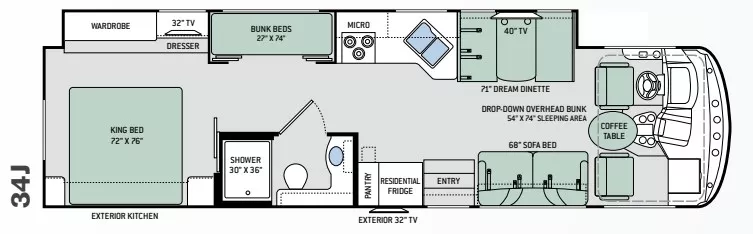 35' 2019 Thor Windsport 34J w/Slide Floorplan