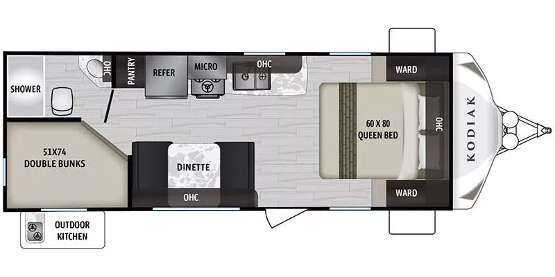 27' 2019 Dutchmen Kodiak Ultra Lite 227BH - Bunk House Floorplan