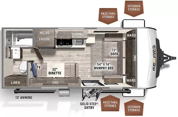 20' 2021 Forest River Rockwood Geo Pro 19FD Floorplan