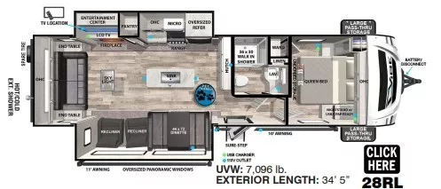 34' 2023 Forest River Vibe 28RL w/2 Slides Floorplan
