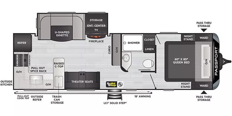 31' 2023 Keystone Passport Gt 2704RK w/Slide Floorplan