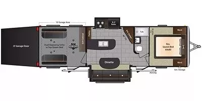 34' 2015 Keystone Impact 303 w/2 Slides & Generator  - Toy Hauler Floorplan
