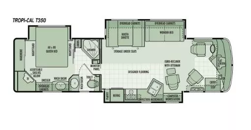 35' 2004 National RV Tropi-Cal 350 330hp Caterpillar w/3 Slides Floorplan