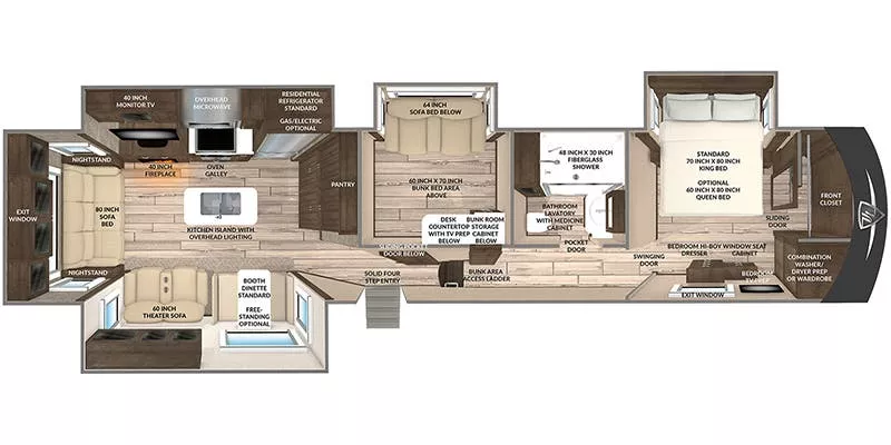 41' 2020 Vanleigh RV Pinecrest 392MBP w/4 Slides Floorplan