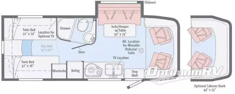 25' 2016 Winnebago View 24V w/Slide Floorplan