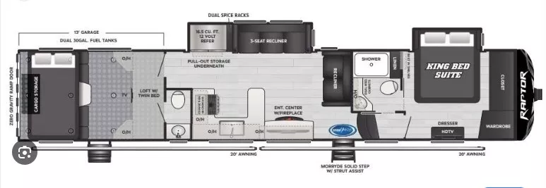 45' 2024 Keystone Raptor 424 w/2 Slides - Toy Hauler Floorplan