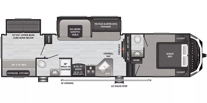 36' 2021 Keystone Hideout 308BHDS w/2 Slides - Bunk House Floorplan