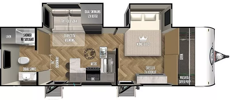 30' 2024 Forest River Ozark 2630RBK w/2 Slides Floorplan