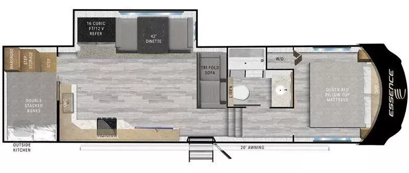 32' 2024 Cruiser RV Essence E-28DB w/Slide - Bunk House Floorplan