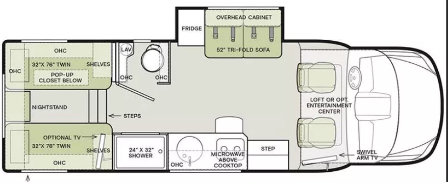 25' 2021 Tiffin Wayfarer 25LW w/Slide Floorplan