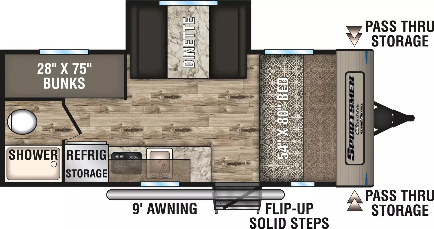 20' 2019 K-Z Sportsmen Classic 181BH w/Slide - Bunk House Floorplan