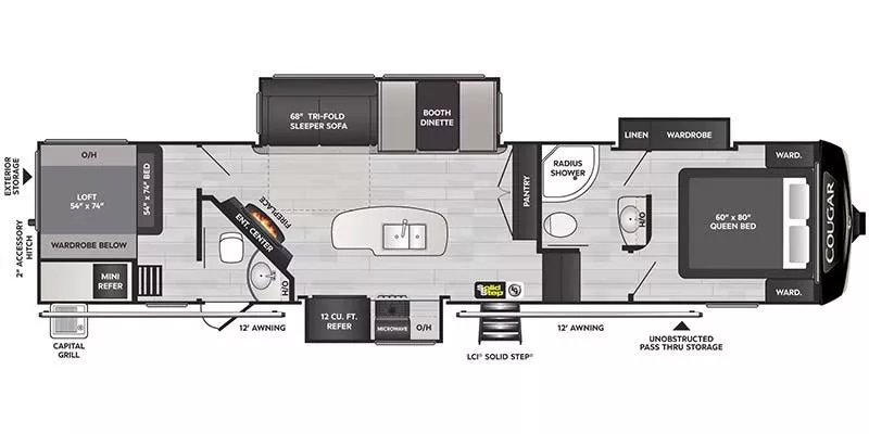 39' 2023 Keystone Cougar 364BHL w/3 Slides Floorplan