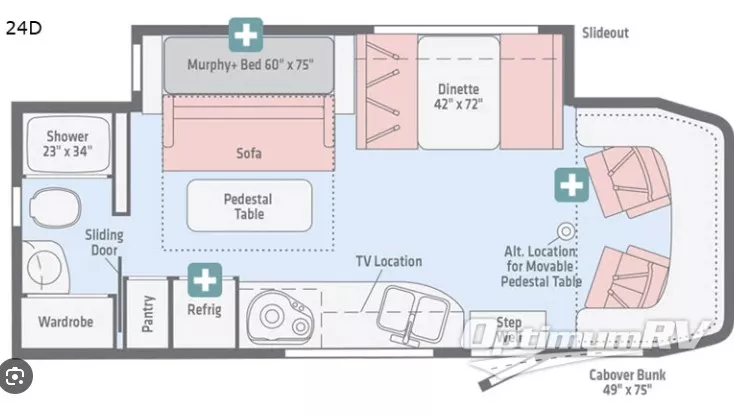 25' 2019 Winnebago View 24D w/Slide Floorplan