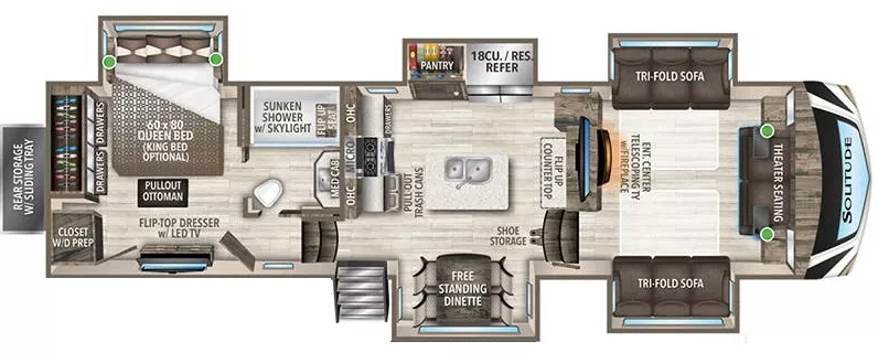 37' 2021 Grand Design Solitude 346FLS w/5 Slides Floorplan