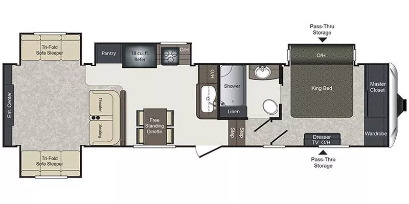 38' 2018 Keystone Laredo 342RD w/4 Slides Floorplan