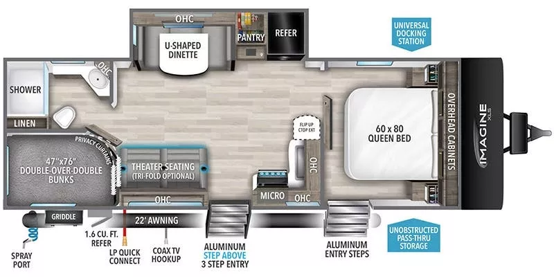 29' 2024 Grand Design Imagine Xls 25DBE w/Slide - Bunk House Floorplan