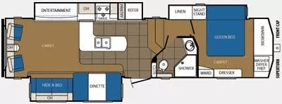 36' 2013 Forest River Prime Time Crusader 320RLT w/3 Slides Floorplan