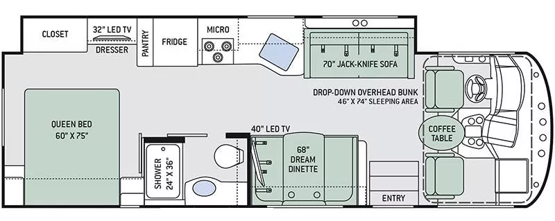 30' 2018 Thor Ace EVO 29.3 w/Slide Floorplan