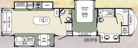 42' 2016 Forest River Palomino Columbus 383FB w/4 Slides Floorplan