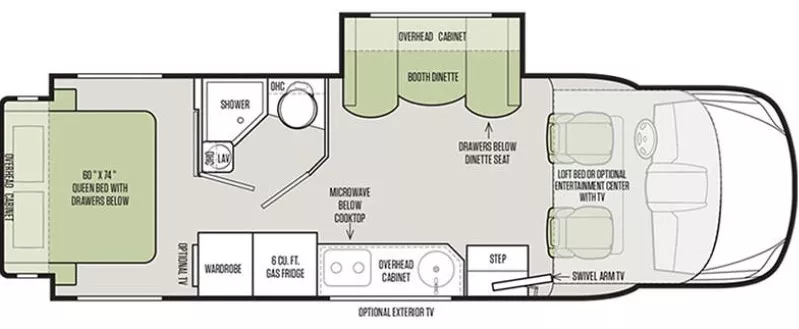 24' 2018 Tiffin Wayfarer 24QW w/2 Slides Floorplan