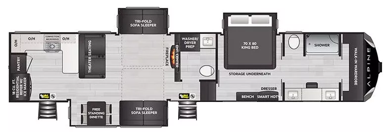 42' 2024 Keystone Alpine 3910RK w/3 Slides Floorplan