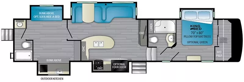 38' 2021 Heartland Elkridge 38RSRT w/5 Slides & Generator Floorplan