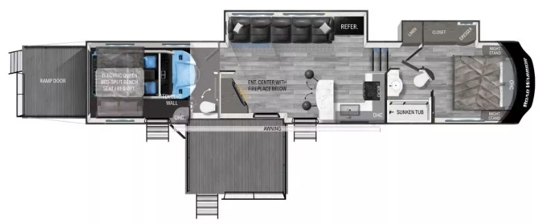 44' 2021 Heartland Road Warrior Toy Hauler 4275 w/2 Slides & Generator  - Toy Hauler Floorplan