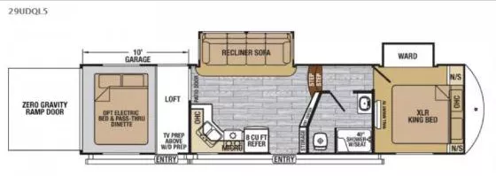 37' 2017 Forest River Nitro Toy Hauler 29UDQL5 w/2 Slides & Generator  - Toy Hauler Floorplan