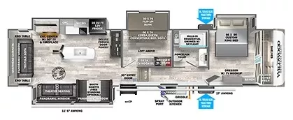 42' 2023 Forest River Wildwood Heritage Glen 369BL w/4 Slides - Bunk House Floorplan