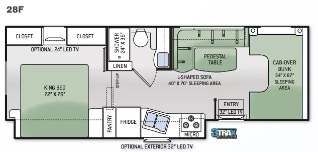 30' 2015 Thor Chateau 28F w/Slide Floorplan