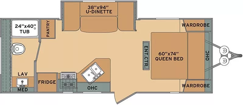 27' 2018 Forest River Shasta Oasis 21RB w/Slide Floorplan