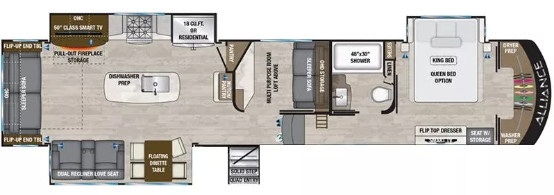 41' 2021 Alliance RV Paradigm 390MP w/3 Slides Floorplan