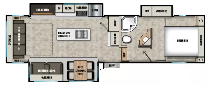 34' 2020 Forest River Coachmen Chaparral Lite 30RLS w/3 Slides Floorplan