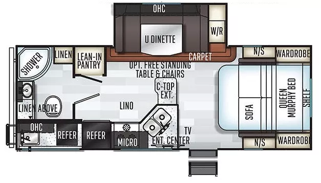 25' 2019 Forest River Flagstaff Micro Lite 25BDS w/Slide Floorplan