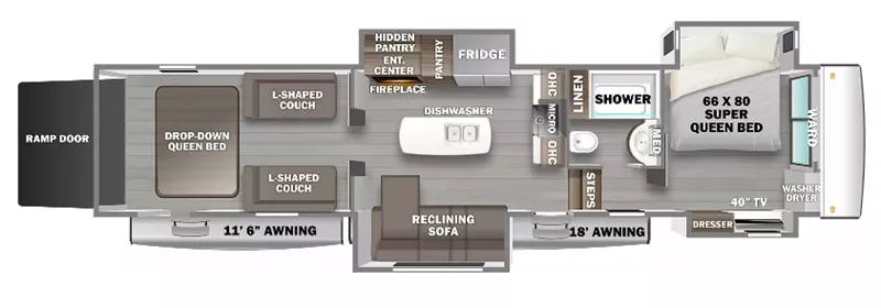 45' 2024 Forest River Riverstone Legacy 4514BATH w/4 Slides - Toy Hauler Floorplan