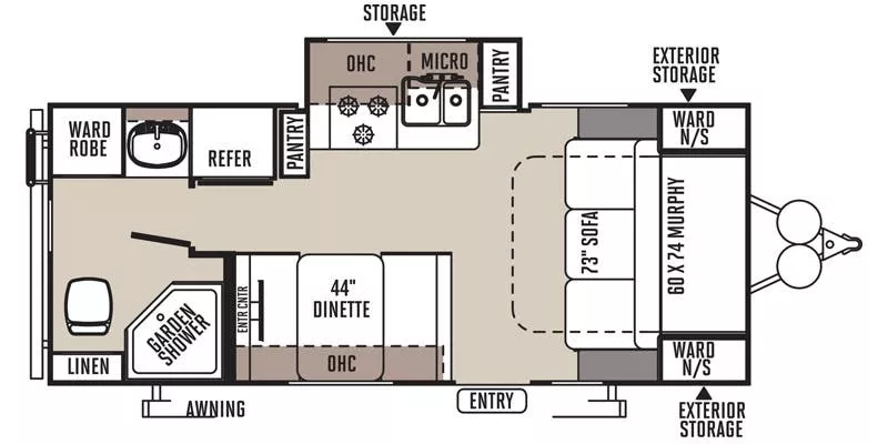 23' 2015 Forest River Rockwood Mini Lite 2304KS w/Slide Floorplan