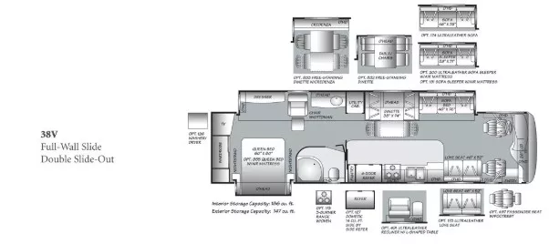 38' 2007 Fleetwood Expedition 38V 300hp Caterpillar w/2 Slides Floorplan