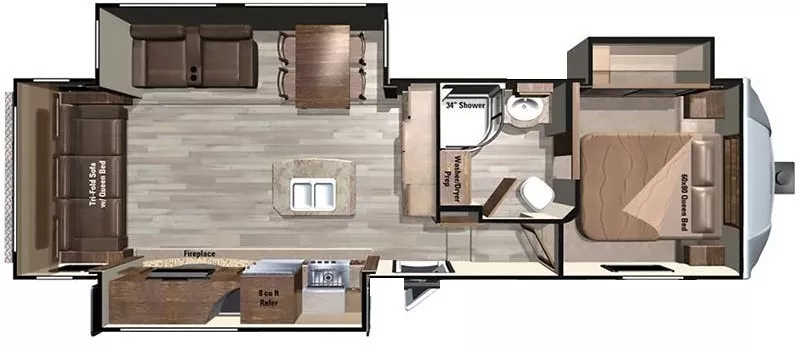 35' 2017 Highland RV Open Range Light 293RLS w/3 Slides Floorplan