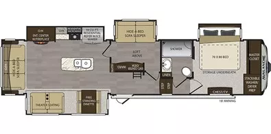 39' 2018 Keystone Avalanche 366MB w/4 Slides - Bunk House Floorplan