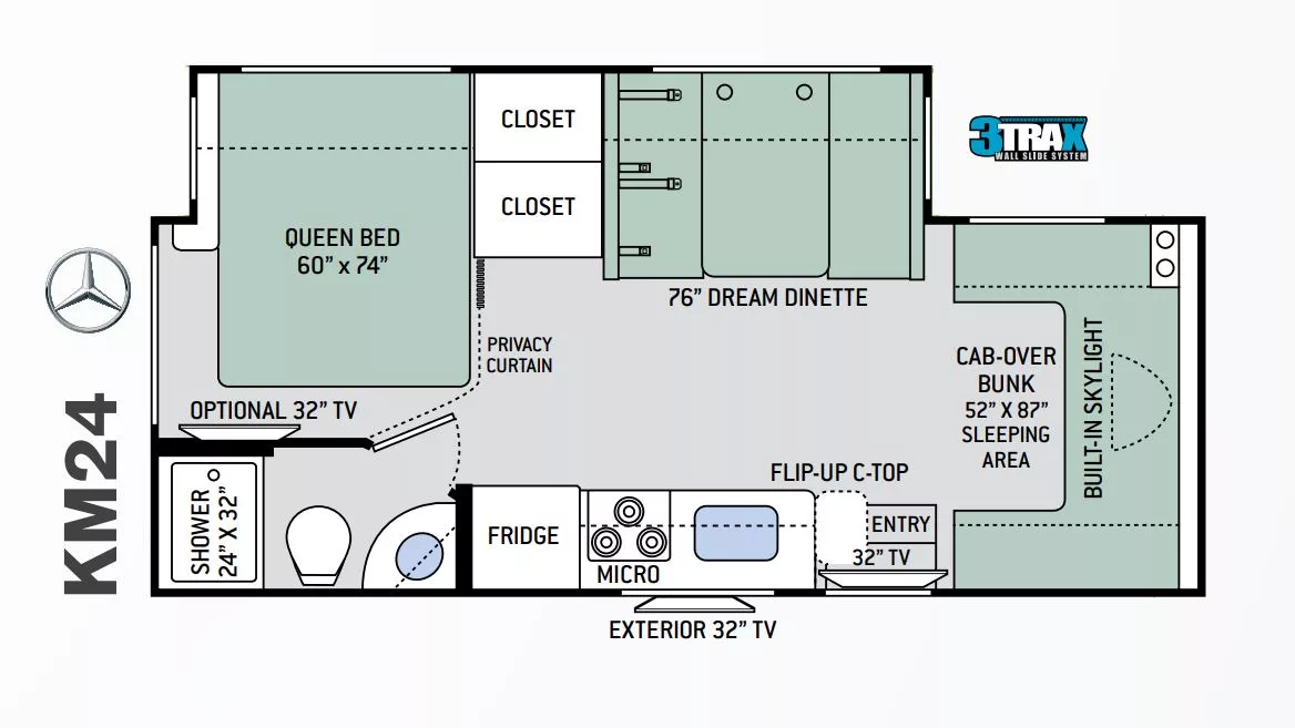 25' 2019 Thor Quantum KM24 w/Slide Floorplan