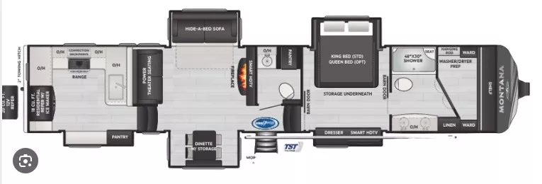 42' 2024 Keystone Montana 3901RK w/5 Slides Floorplan