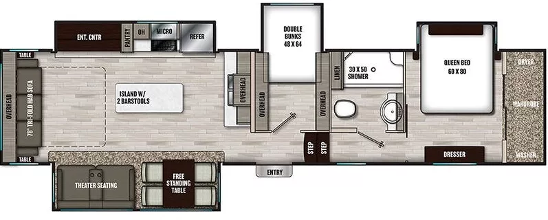 39' 2021 Forest River Chaparral 360IBL w/4 Slides - Bunk House Floorplan