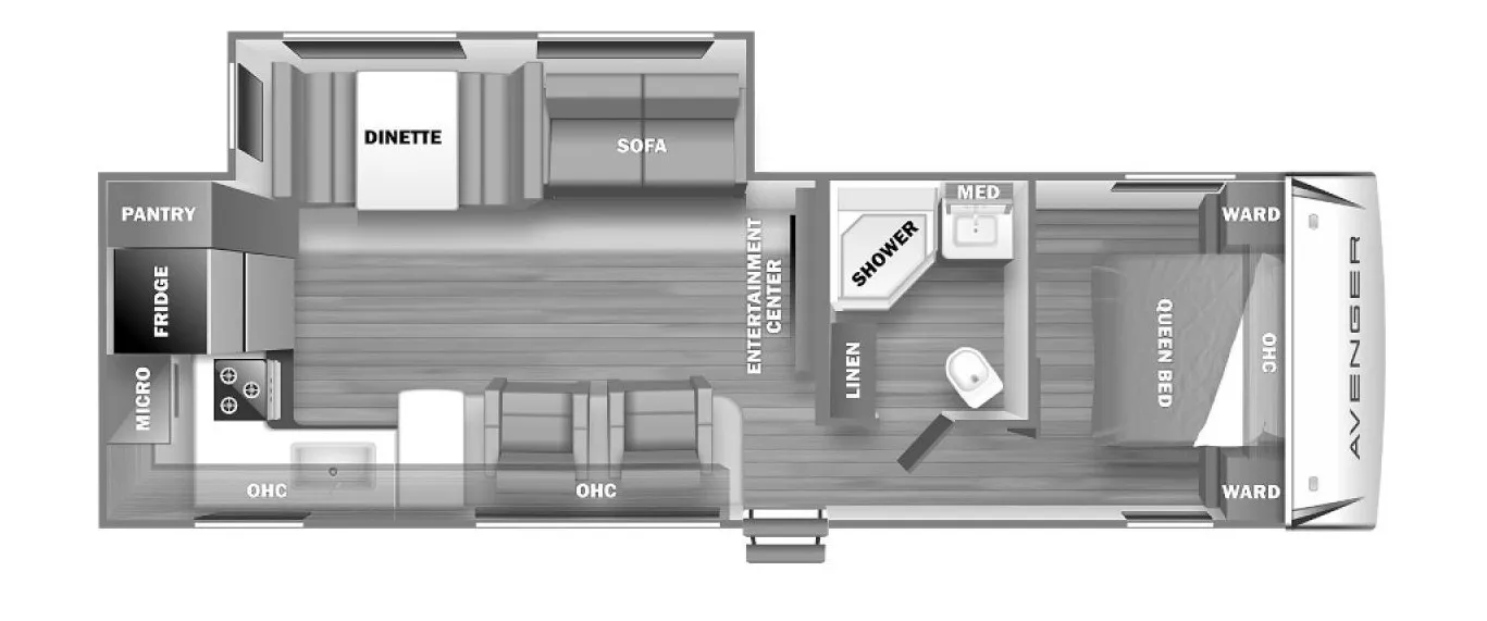 33' 2022 Primetime Avenger 27RKS w/Slide Floorplan