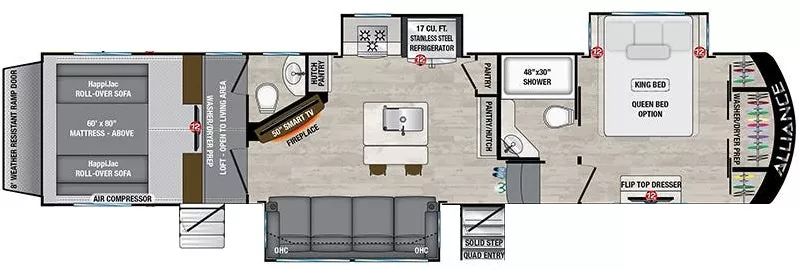 39' 2022 Alliance RV Valor 36V11 w/3 Slides - Toy Hauler Floorplan